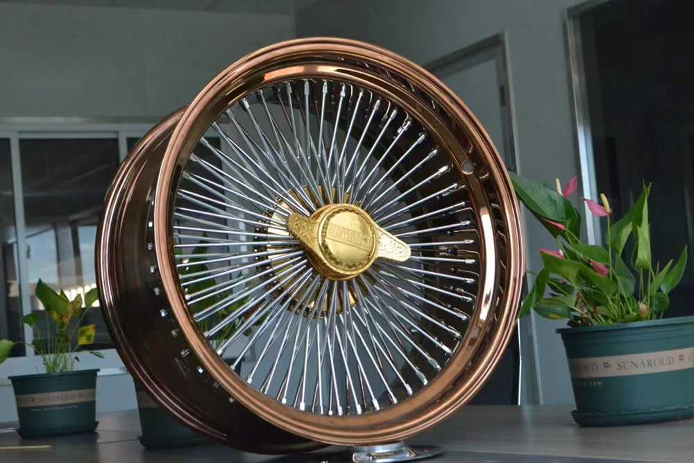 Custom Car Spoke Wheel Retro Titanium Gold Wire Wheels Car Rims